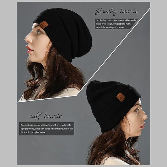 Knit Beanies Winter Hats for Women,Black - Picture 3 of 8